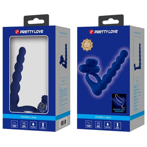 Double Penetrator CockRing Pretty Love Azul | Dupla Penetração + Vibração | 10 Modos
