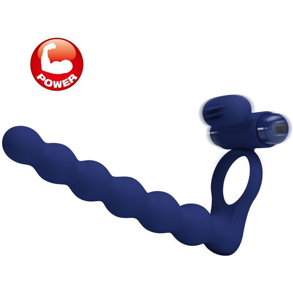 Double Penetrator CockRing Pretty Love Azul | Dupla Penetração + Vibração | 10 Modos