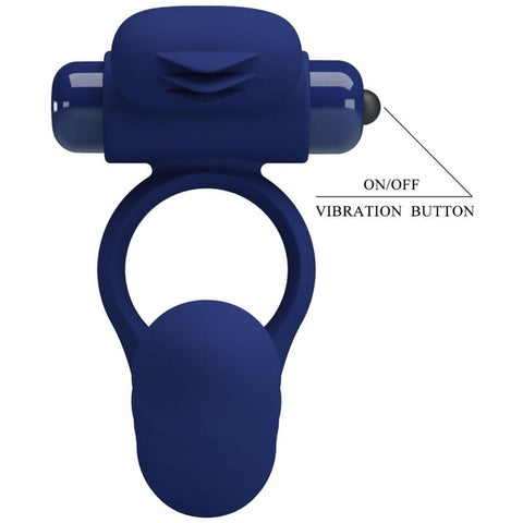 Double Penetrator CockRing Pretty Love Azul | Dupla Penetração + Vibração | 10 Modos