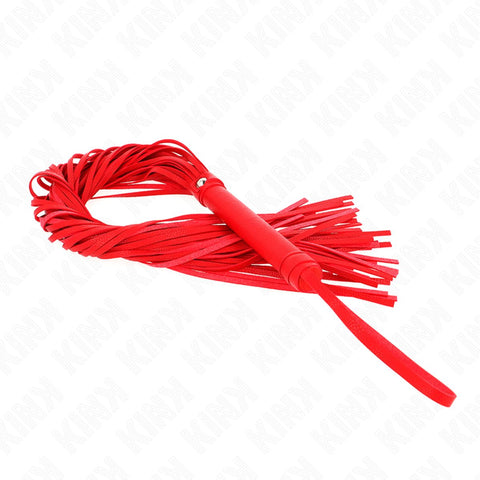 Chicote Vermelho KINK 70cm, um acessório de BDSM luxuoso e elegante, com design robusto e caudas versáteis para intensas experiências de prazer.