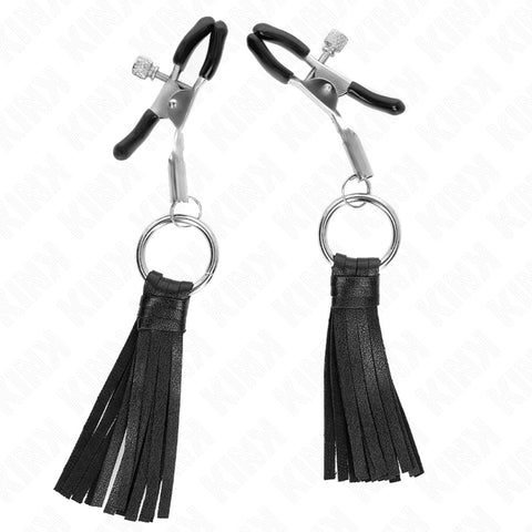 Imagem do produto Pinças de Mamilo de Couro 6cm KINK, que proporciona estímulo sensorial e controle elegante para experiências BDSM.
