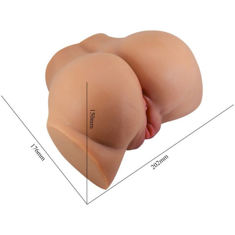 Masturbador Realista Ânus e Vaginal com Vibração Crazy Bull EMILIA Morena 20.2cm — destaque para os furos duplos e estímulo