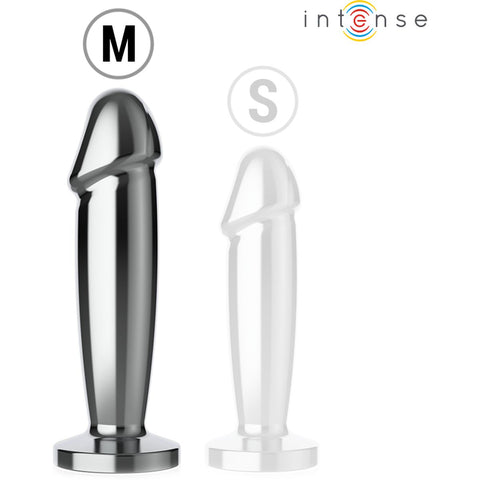Plug Anal Metal com Controlo Remoto Intense Tamanho M mostrado em ambiente de banho, destacando sua resistência à água para uso versátil.