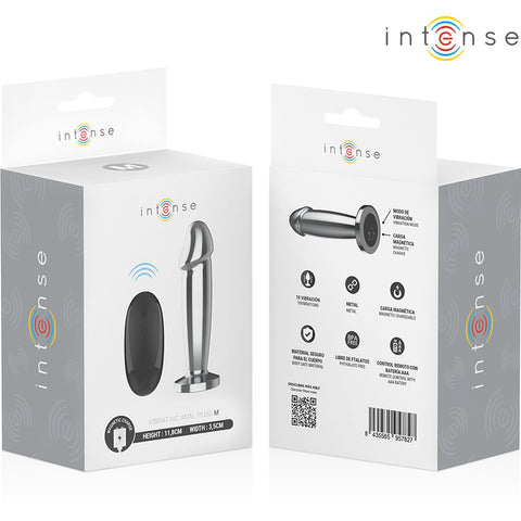 Close-up do Plug Anal Metal com Controlo Remoto Intense Tamanho M, mostrando a superfície lisa e o acabamento hipoalergênico para uma inserção confortável.