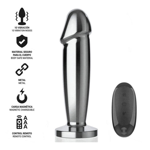 Imagem do Plug Anal Pénis com Controlo Remoto Intense Tamanho S, destacando o seu design sofisticado em alumínio de alta qualidade.