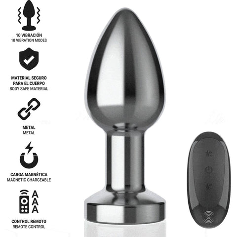 Plug Anal com Controlo Remoto Intense Tamanho M, feito de alumínio hipoalergênico com design elegante e sofisticado.