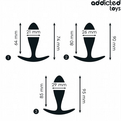 Detalhe do design suave e curvo dos plugues do Kit Anal 3 Plugs, feito de silicone médico hipoalergênico.