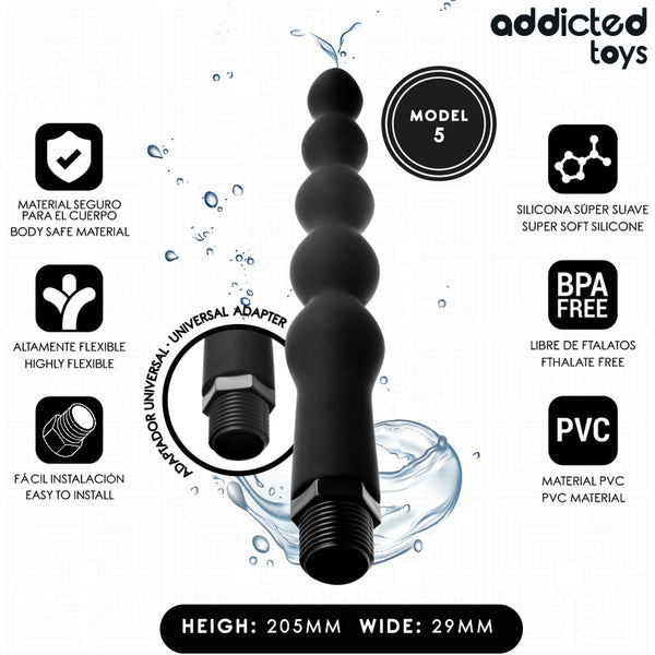 Acessório Duche Anal Addicted Toys Modelo 5 – Silicone + PVC | 20.5cm Ø1.8-2.9cm | Adaptador Universal