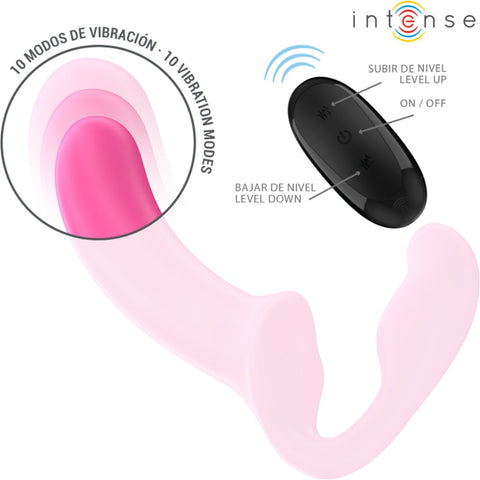 Vibrador Duplo Strapless AMY Intense 💗 20cm | 10 Padrões | Strap-On sem Cinta Rosa