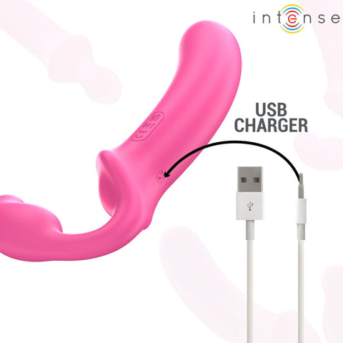 Vibrador Duplo Strapless AMY Intense 💗 20cm | 10 Padrões | Strap-On sem Cinta Rosa