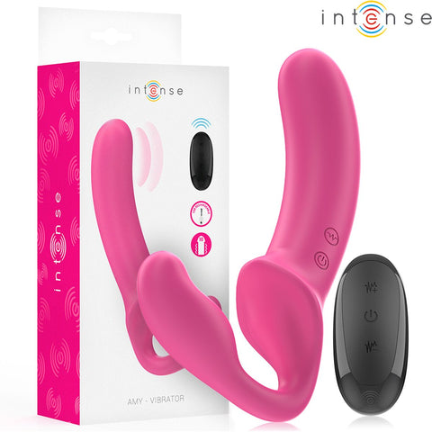 Vibrador Duplo Strapless AMY Intense 💗 20cm | 10 Padrões | Strap-On sem Cinta Rosa