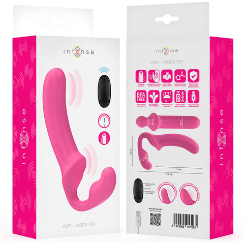 Vibrador Duplo Strapless AMY Intense 💗 20cm | 10 Padrões | Strap-On sem Cinta Rosa