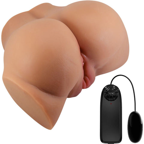 Masturbador Realista Ânus e Vaginal com Vibração Crazy Bull EMILIA Morena 20.2cm — detalhe do design realista e entrada dupla