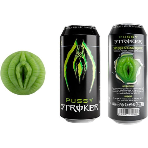 Masturbador Vagina Lata de Bebida Energética — embalagem em formato de lata de bebida energética com o masturbador vaginal, discreto e fácil de limpar (TPE, IPX7)