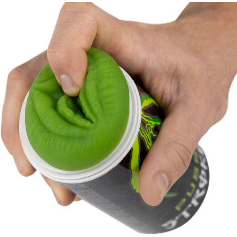 Masturbador Vagina Lata de Bebida Energética — detalhe do formato compacto de 17cm do masturbador vaginal com entrada anatómica e material macio e flexível