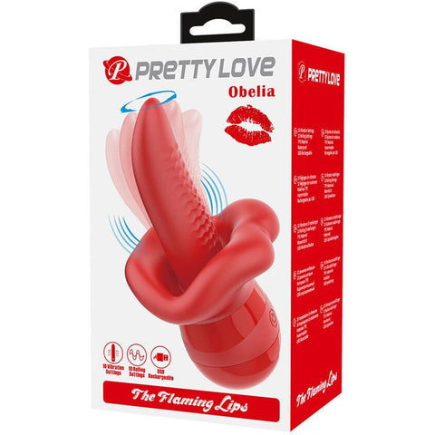 Estimulador de Língua Grande ao lado de produtos da Pretty Love, destacando a qualidade e a garantia de 1 ano.