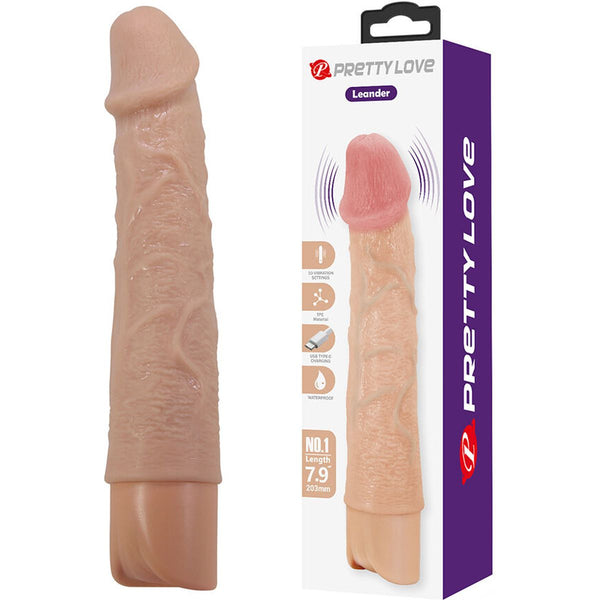 Vibrador Realista Pretty Love Leander USB-C Baunilha com 20.3cm Ø3.8cm, ideal para estimular suas zonas erógenas.
