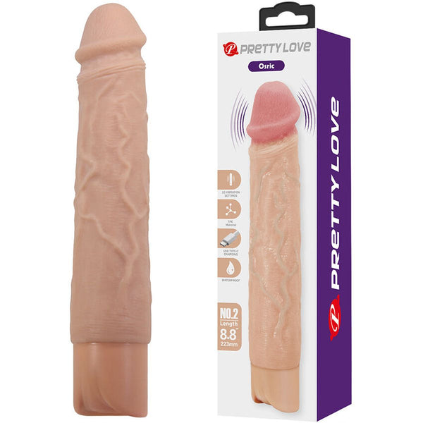 Vibrador Realista Pretty Love Osric USB-C Baunilha com 22.3cm Ø4cm, ideal para sensações intensas.