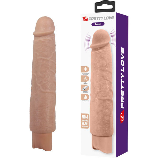 Vibrador Realista Pretty Love Soren USB-C Baunilha com 25.2cm Ø4.3cm - Brinquedo erótico com 10 vibrações intensas.