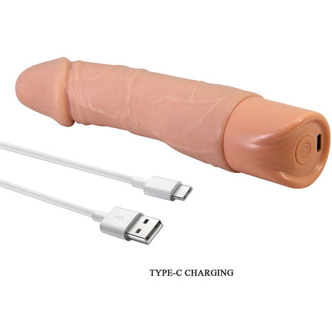 Detalhe do Vibrador Realista Pretty Love Jermaine, mostrando seu design ergonômico e textura realista, perfeito para estimulação.