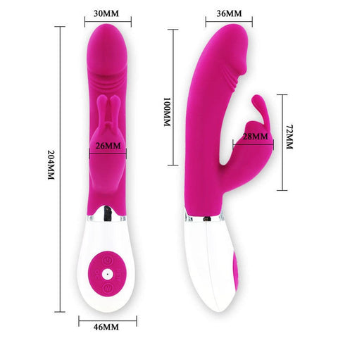 Vibrador com Estimulador Clitóris Gene Rosa, 20.4cm Ø3.6cm, 30vibrações  Pretty Love   