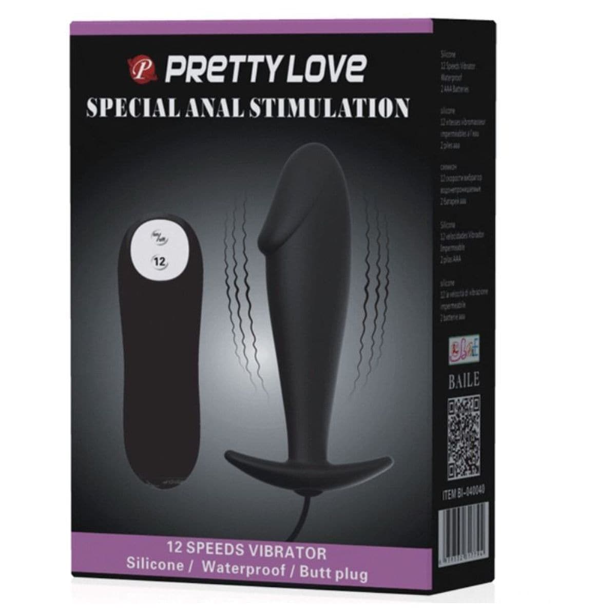 Plug Anal com Vibração Pretty Love I, 10cm Ø3cm, 12vibrações - Pérola SexShop