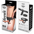 Design ergonómico do Strap-On Attraction Harris, mostrando os detalhes do vibrador maior e pequeno para experiências únicas de prazer.