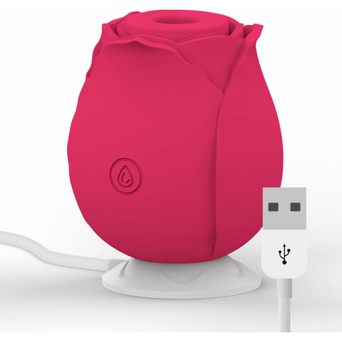 Estimulador Clitóris Sugador Mia Rosa Vermelho com detalhe da ventosa e superfície em silicone macio de grau médico