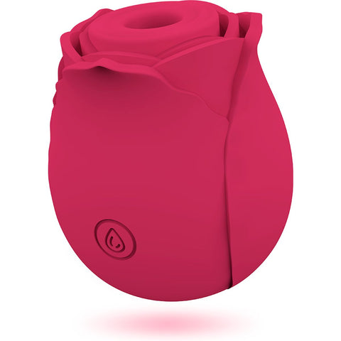 Estimulador Clitóris Sugador Mia Rosa Vermelho em uso ilustrativo, sugerindo estimulação por sucção para prazer intenso