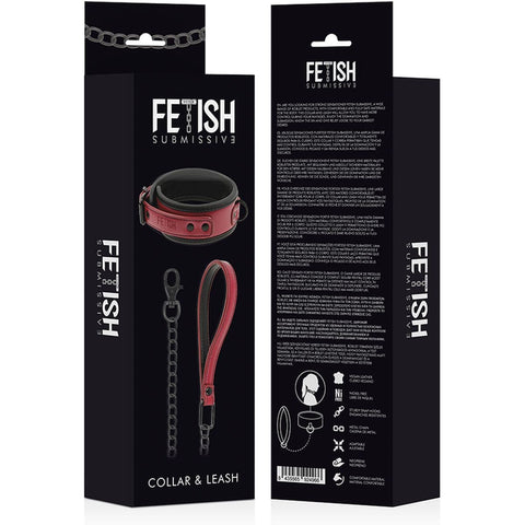 Coleira Fetish Submisse com Trela, Vermelho e Preto  Fetish Submissive   