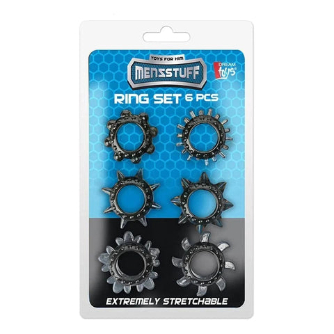 MENZSTUFF 6 Anéis para Pénis Extensíveis Preto, Ø1.8cm  Menz Stuff   