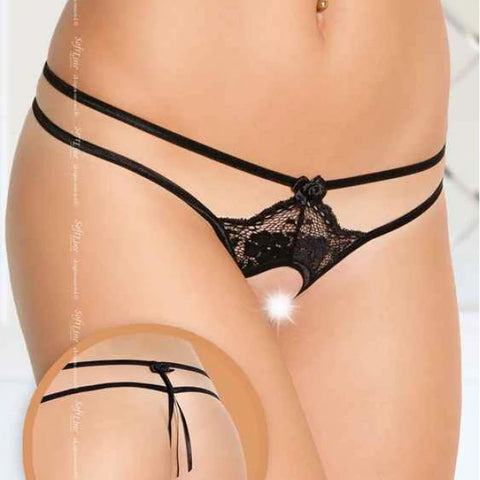 Tanga com Abertura Vaginal 2401 Preto, Tamanho Único Softline