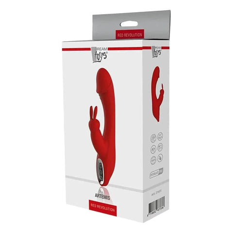 Vibrador com Estimulador Clitóris Red Artemis USB, 21cm Ø3.5cm, 7+3vibrações  Dream Toys   