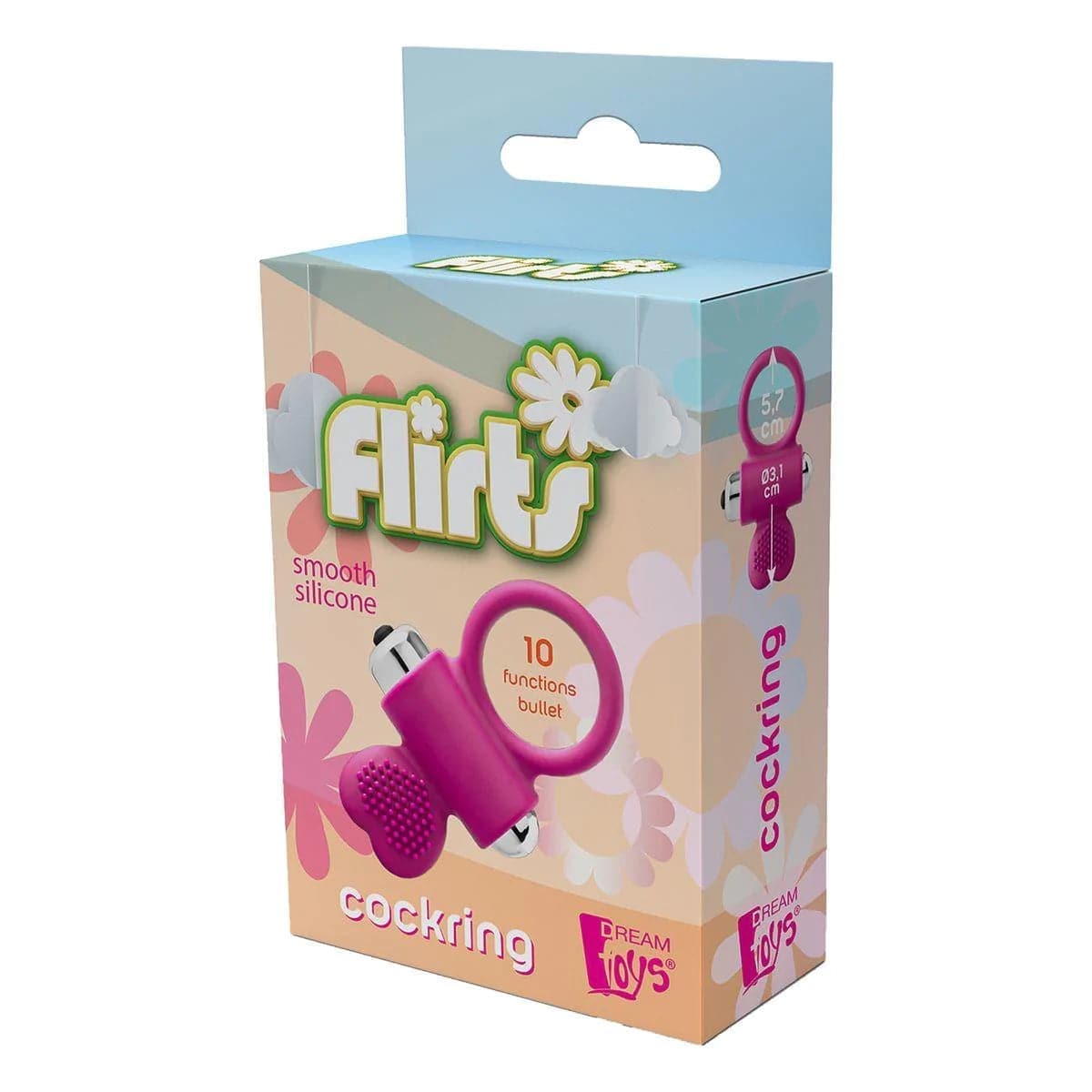 Anel Vibratório para Pénis Flirts Rosa, 100% Silicone, Ø3.1cm, 10vibrações  Dream Toys   