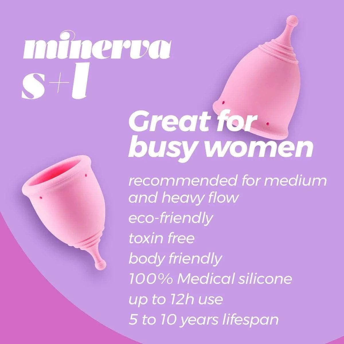 Copo Menstrual Minerva S + L 100% Silicone, 2un 23-30ml, 6.9cm Ø4.7cm  Crushious   