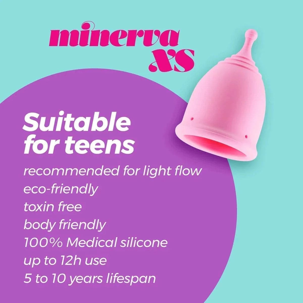 Copo Menstrual Minerva XS 100% Silicone, 18ml, 5.5cm Ø3.8cm  Crushious   