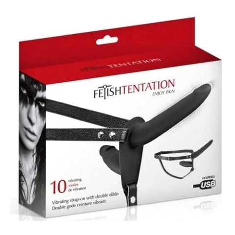 Duplo, Strap-On Fetish Tentation Preto USB, 15cm Ø4cm 10vibrações  Fetish Tentation   