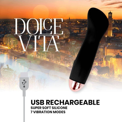 Mini Vibrador Dolce Vita 1 Preto USB, 12.5cm Ø3.5cm, 7vibrações - Pérola SexShop