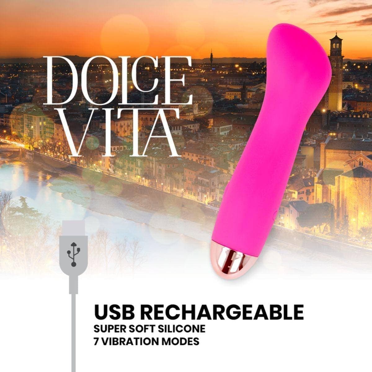 Mini Vibrador Dolce Vita 1 Rosa USB, 12.5cm Ø3.5cm, 7vibrações - Pérola SexShop