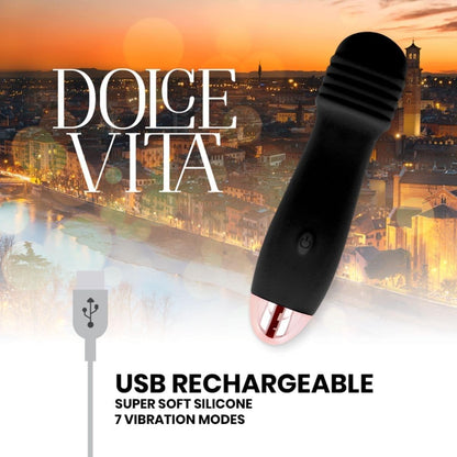 Mini Vibrador Dolce Vita 3 Preto USB, 12.2cm Ø2.8cm, 7vibrações - Pérola SexShop