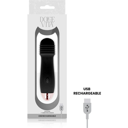 Mini Vibrador Dolce Vita 3 Preto USB, 12.2cm Ø2.8cm, 7vibrações - Pérola SexShop