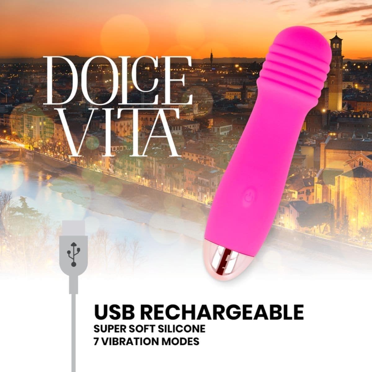 Mini Vibrador Dolce Vita 3 Rosa USB, 12.2cm Ø2.8cm, 7vibrações