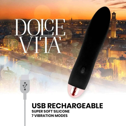 Mini Vibrador Dolce Vita 4 Preto USB, 13cm Ø2.6cm, 7vibrações - Pérola SexShop