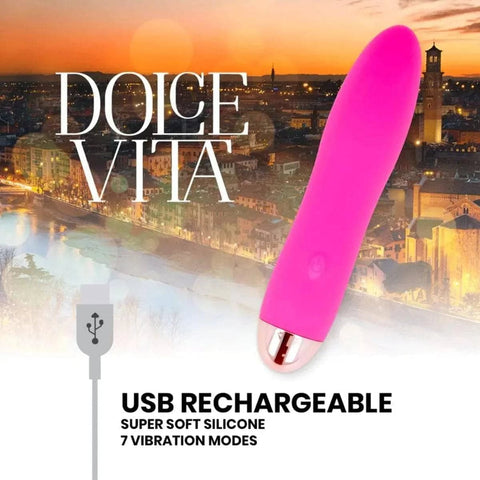 Mini Vibrador Dolce Vita 4 Rosa USB, 13cm Ø2.6cm, 7vibrações  Dolce Vita   