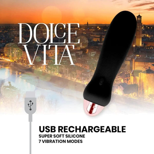 Mini Vibrador Dolce Vita 5 Preto USB, 12.4cm Ø2.8cm, 7vibrações - Pérola SexShop