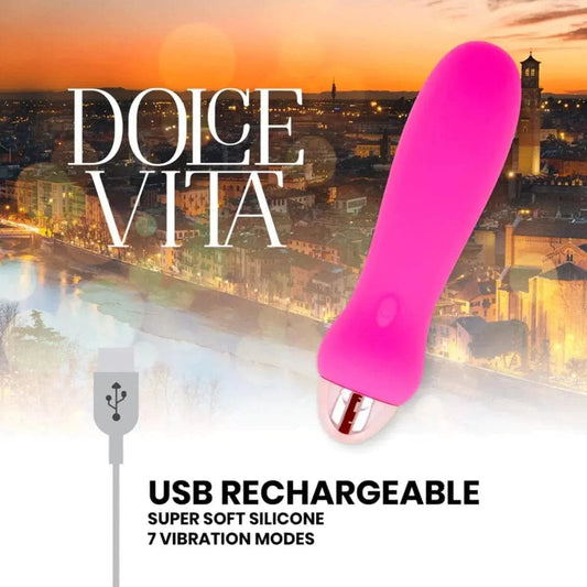 Mini Vibrador Dolce Vita 5 Rosa USB, 12.4cm Ø2.8cm, 7vibrações - Pérola SexShop