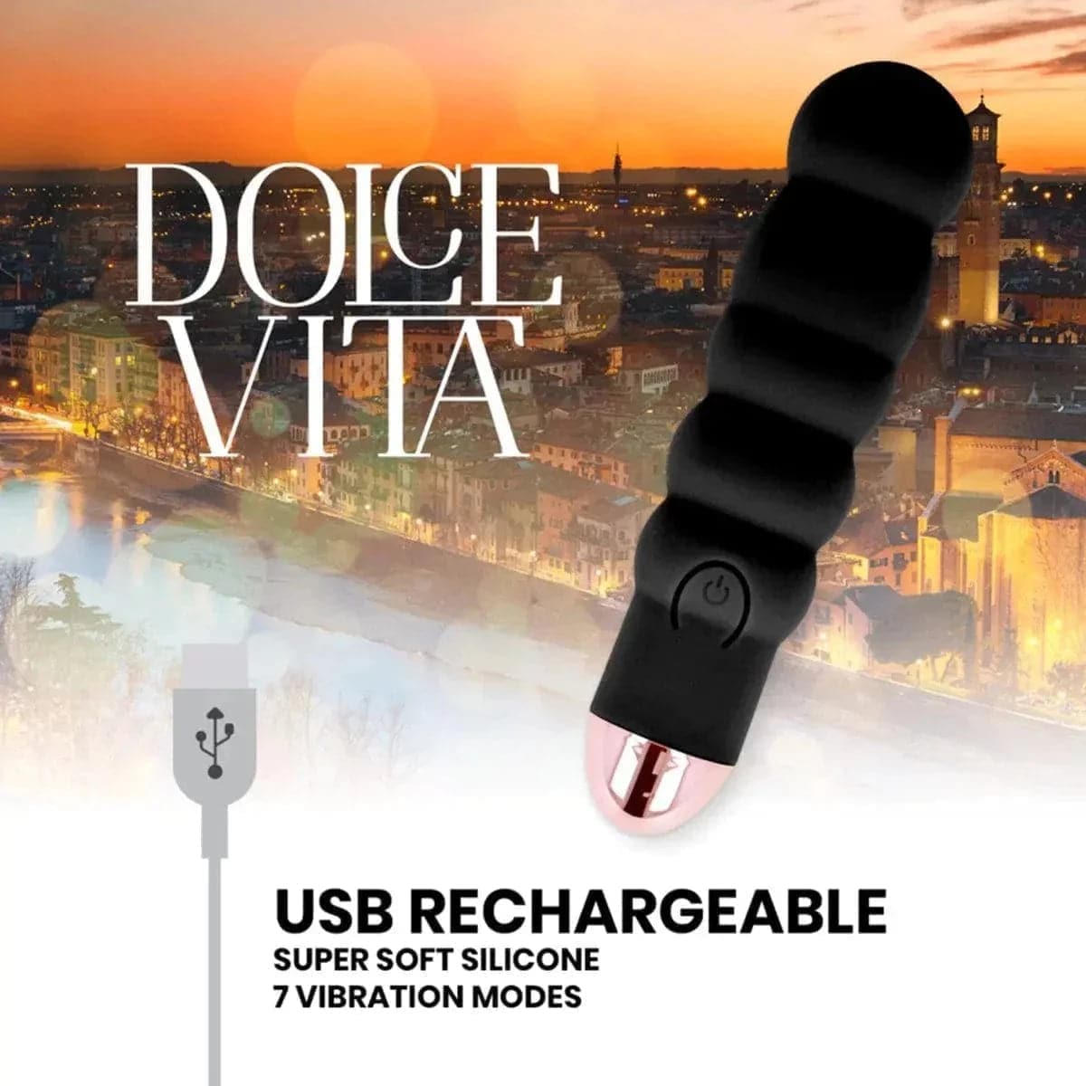 Mini Vibrador Dolce Vita 6 Preto USB, 13cm Ø2.8cm, 7vibrações  Dolce Vita   