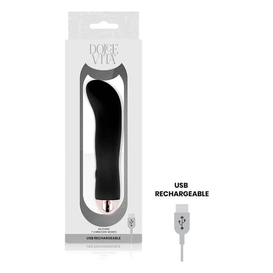 Mini Vibrador Dolce Vita 7 Preto USB, 13.2cm Ø2.5cm, 7vibrações - Pérola SexShop