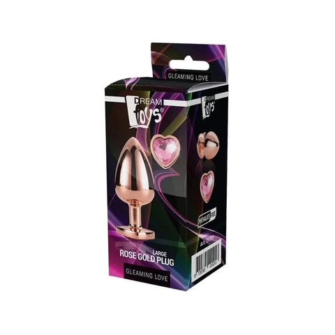 Plug de Metal GLEAMING LOVE Gold Grande, Brilhante Rosa, 9.5cm Ø4.3cm  Dream Toys   