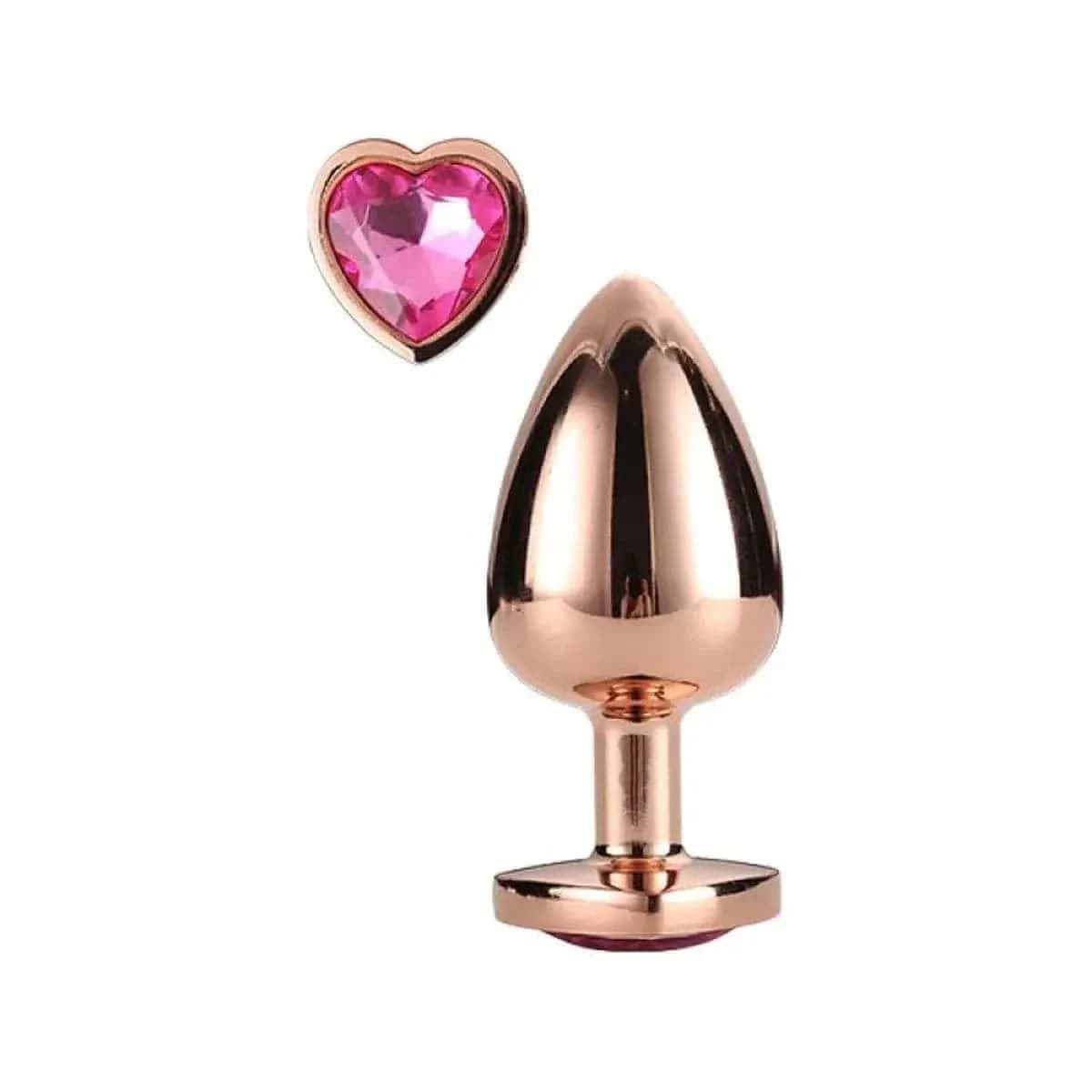 Plug de Metal GLEAMING LOVE Gold Pequeno, Brilhante Rosa, 7.1cm Ø2.7cm  Dream Toys   
